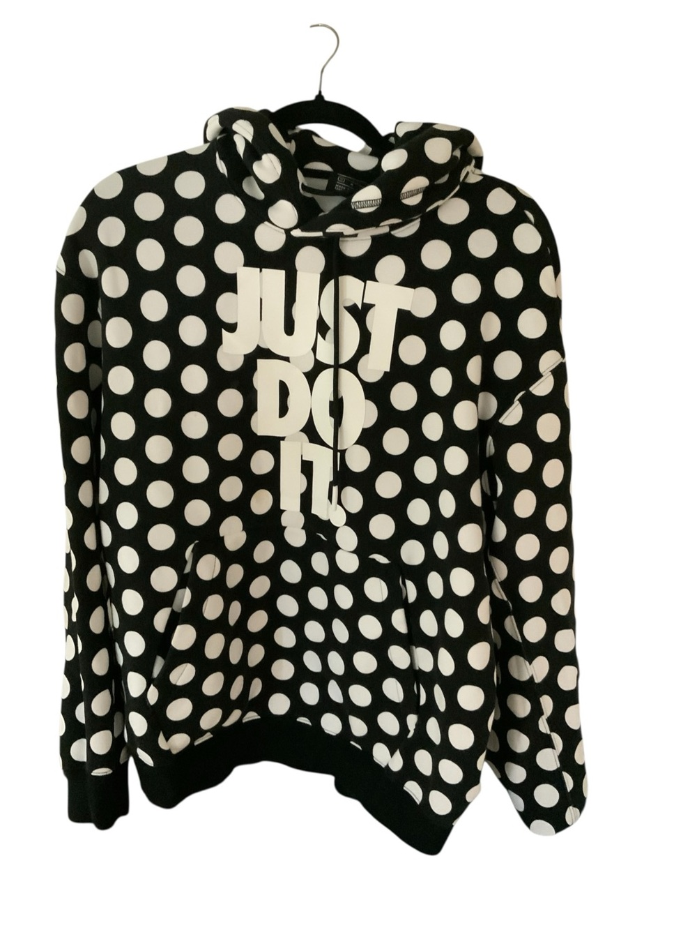 Nike Polka Dot Hoodie Pullover Mens medium Black & White AOP Just Do It Swoosh